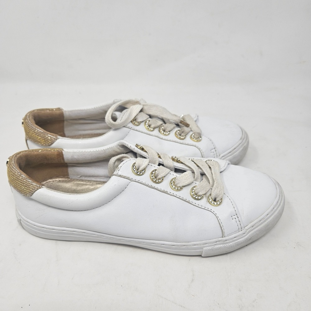 Lilly Pulitzer White Leather Gold Rhinestone Eyelet Low Top Sneakers Womens Sz 7 - Picture 7 of 11
